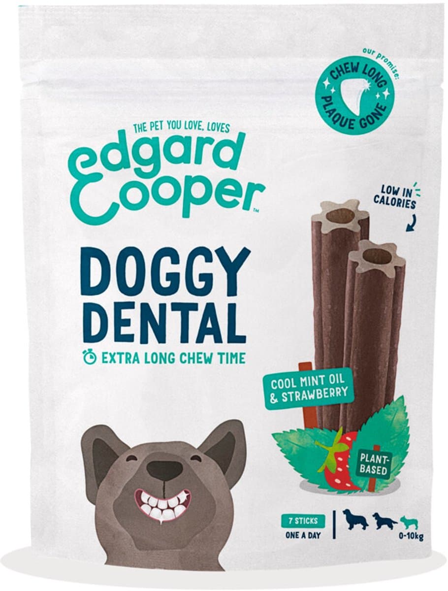 4x Edgard & Cooper Doggy Dental Sticks Small Aardbei - Frisse Muntolie