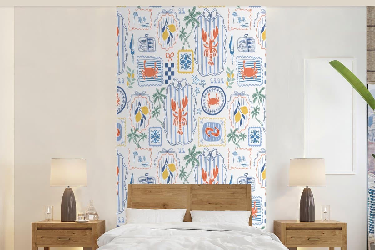 Behang - Fotobehang Zee - Sfeer - Krab - Blauw - Breedte 120 cm x hoogte 240 cm
