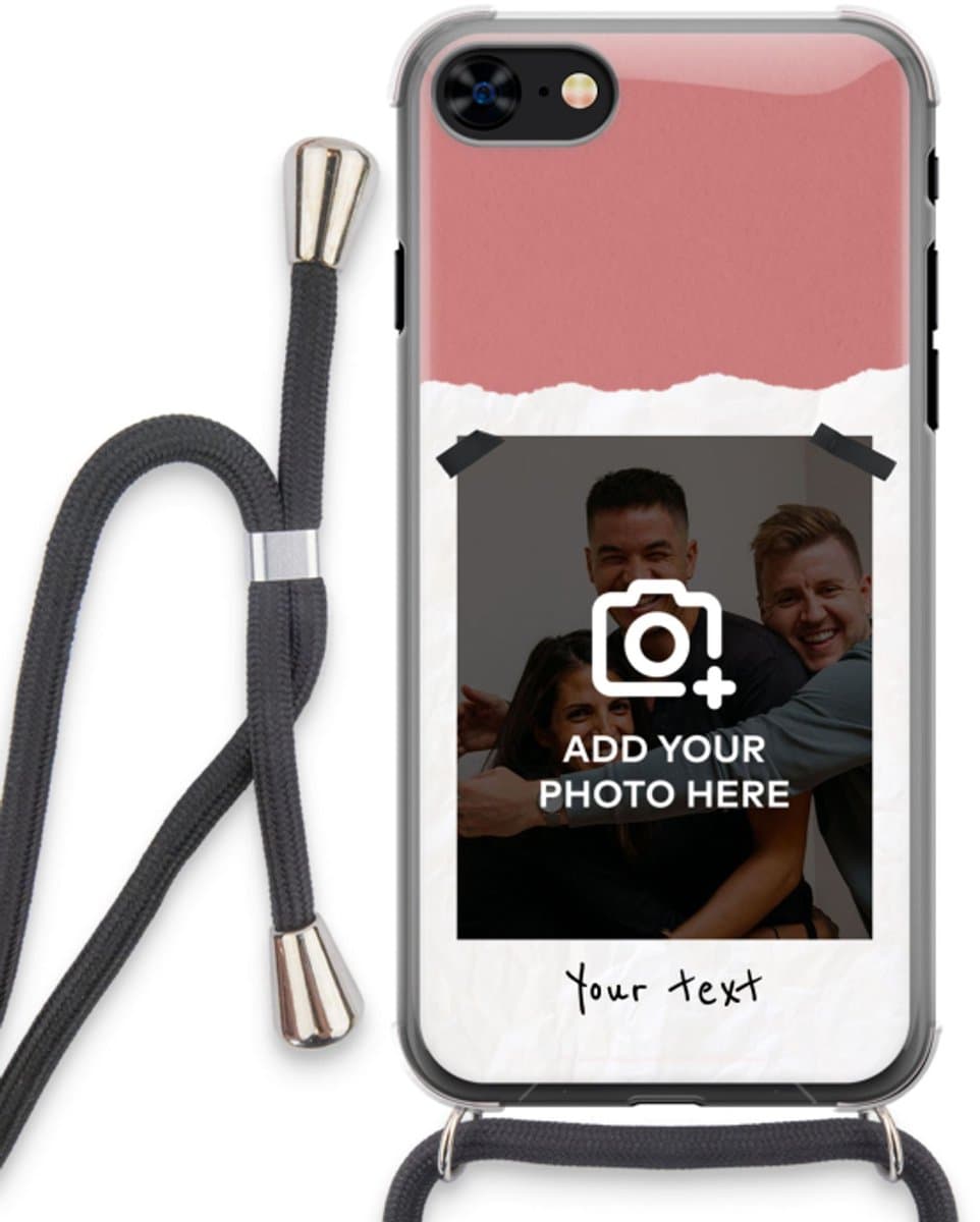 Gepersonaliseerd - Case Company® - Hoesje met koord geschikt voor iPhone 7 hoesje met Koord - Polaroid N°5 - Telefoonhoesje met Zwart Koord - Bescherming aan alle Kanten en Over de Schermrand