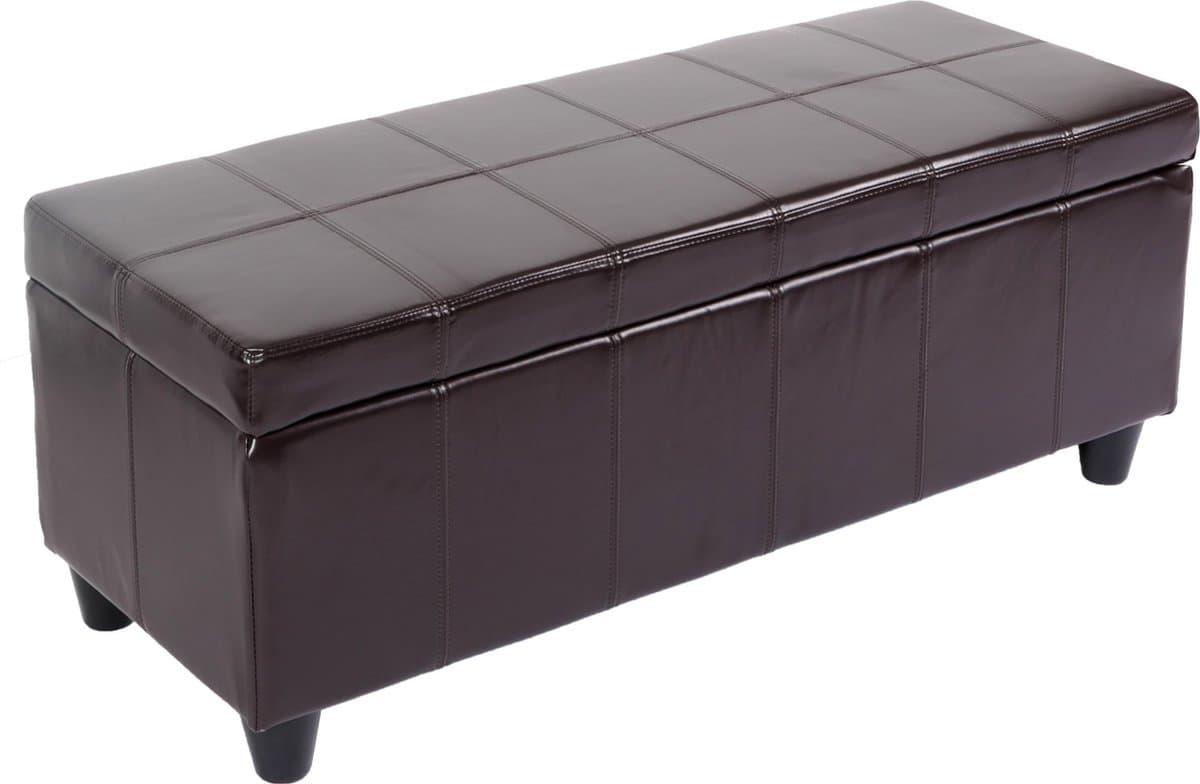 Opbergkist bank Kriens, leer + kunstleer, 112x45x45cm MVG-gecertificeerd ~ bruin