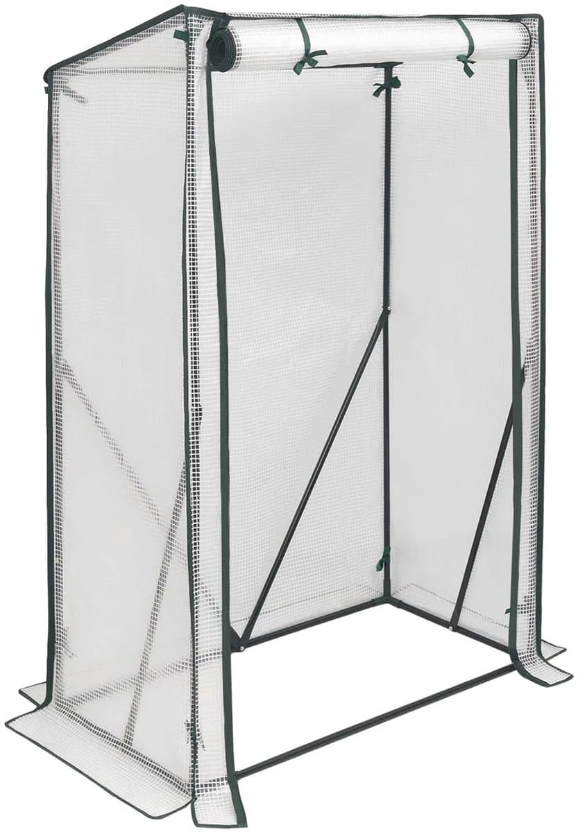 Klarven® Plantenkas Wit - UV-bestendig foliekas met ritssluiting - Voorzijde volledig te openen - Weerbestendig poedergecoat staalframe - B 100 x D 50 x H 150 cm