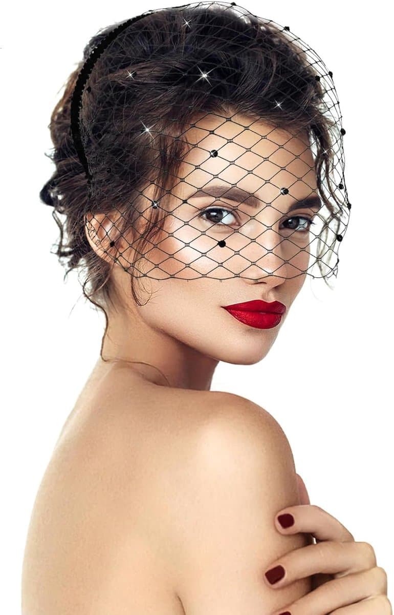 Women's Black Elegant Fascinator with Black Veil Mesh Headband with Veil for Wedding Cocktail Halloween Small Bird - ShopVlot