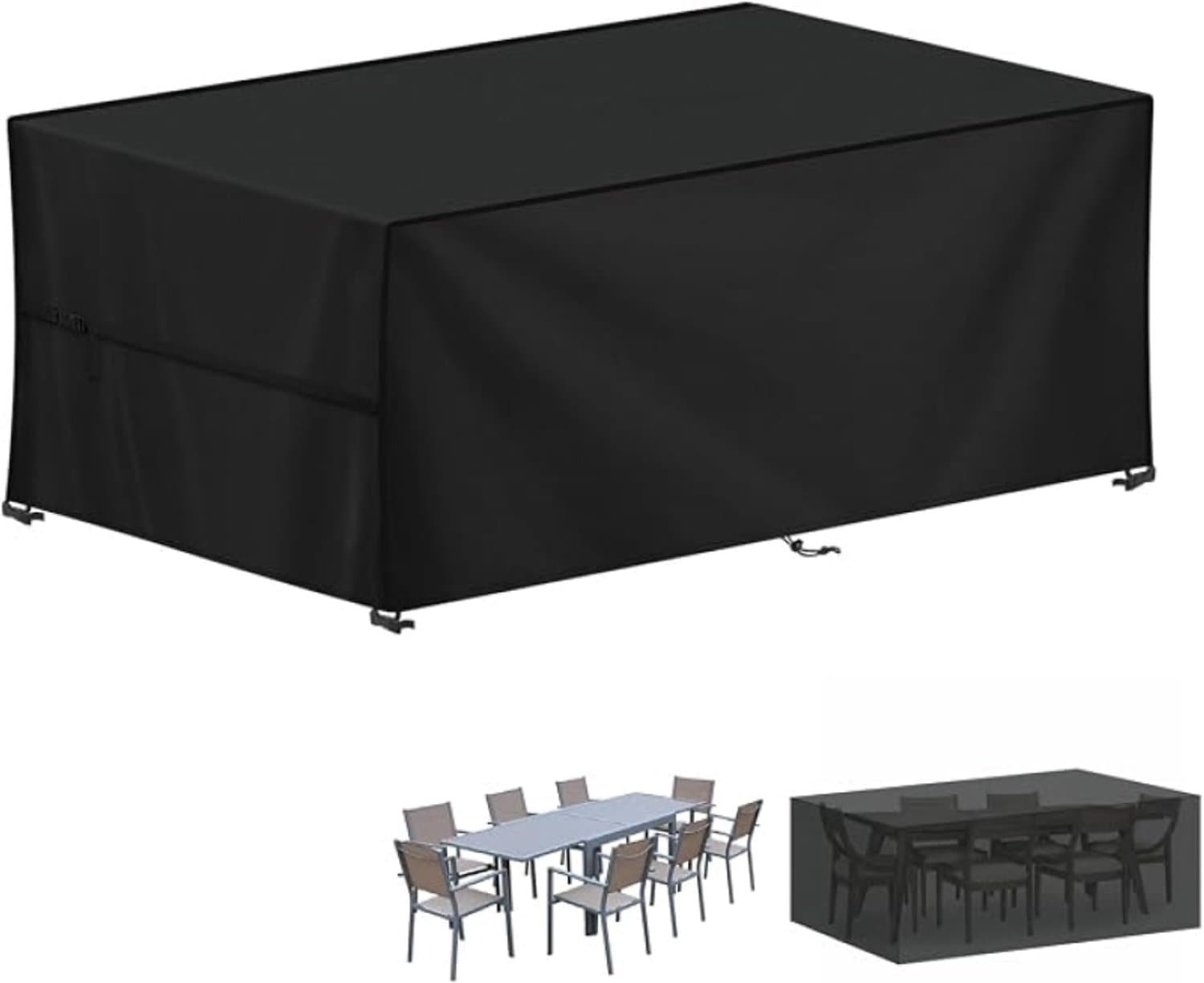 Livatto Waterdichte Beschermhoes voor Tuinmeubelen - 420D Oxford Stof - Winddicht met Gespen en Trekkoorden - 210x90x75 cm - Zwart