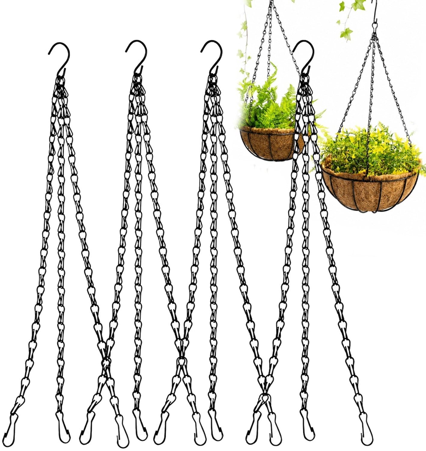 4x Metalen Kettingen voor Hangende Plantenbakken, 40cm Zwart