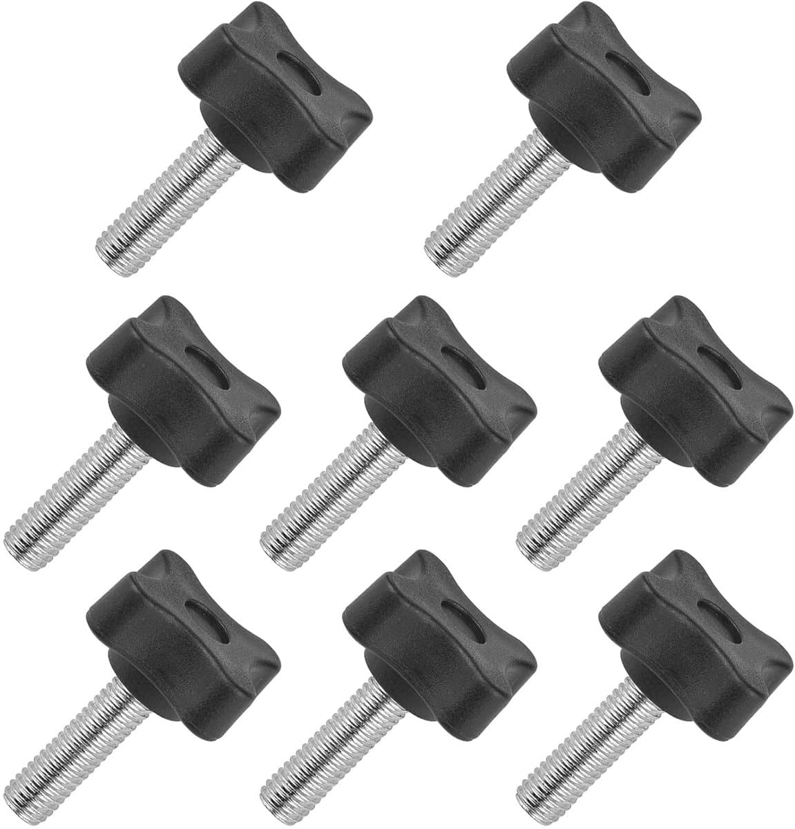 8 stuks stergreepmoeren kartelschroef kopdiameter 30 mm 4-punts kunststof kop verzinkt koolstofstaal schroefdraad klemschroef mechanische vergrendelingsschroef (Zwart, M8*25mm-8pcs)
