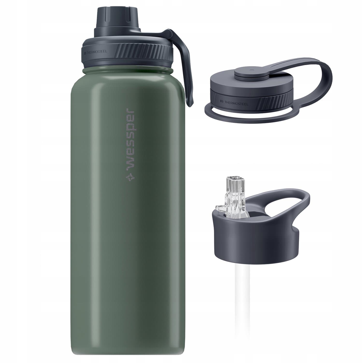 Wessper B3 Thermosteel Thermosfles 1L - 3 Deksels - RVS