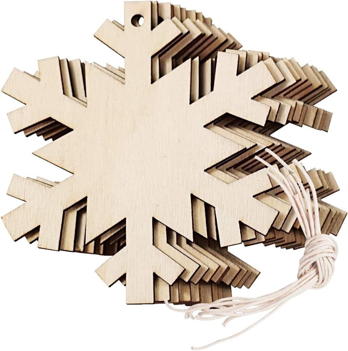 Houten Sneeuwvlokken Snijwerk voor Kerstdecoraties - 40 Stuks met Touw voor Creatieve Kinderknutselprojecten en Feestelijke Versieringen