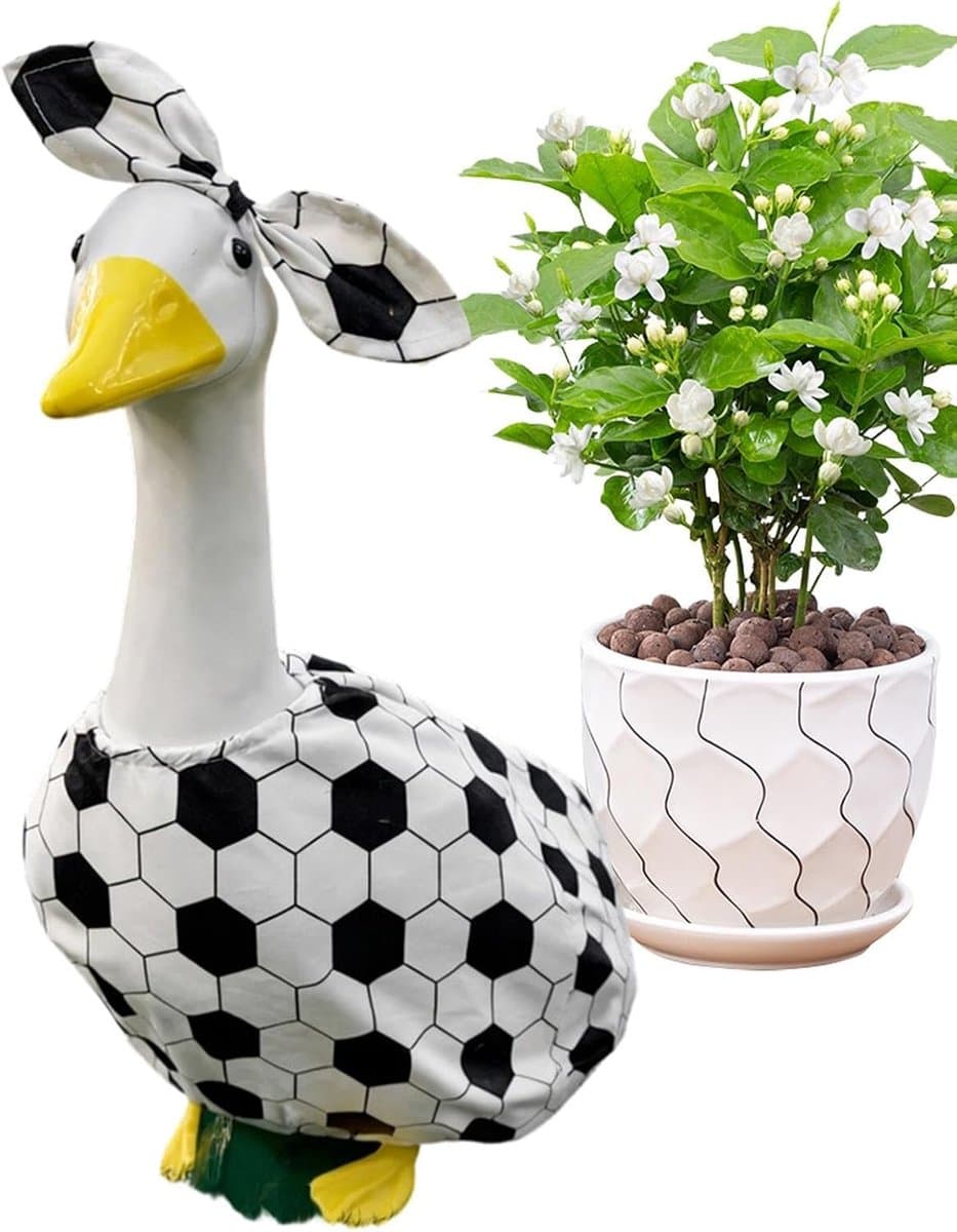Tuinfiguur Kleding - Gans Kostuum - Buiten Decoratie - Voetbal Thema - 58 cm Gans - Uniek