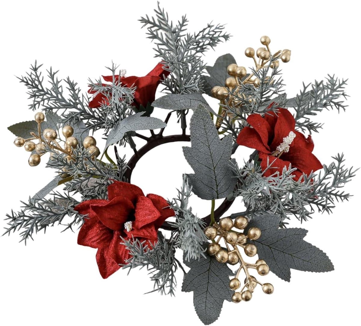 Tafelslinger met houder - Decoratieve krans - Feestelijke sfeer creëren - Realistische bladeren en bessen - 25 cm buitendiameter - Grijs