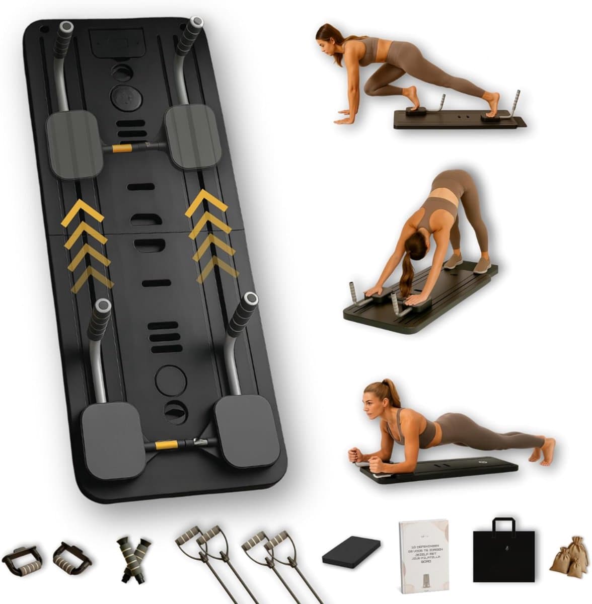 KIRA® Pilates Reformer - Mini Pilates Board For Home - E-Boek Met 10 Oefeningen - Zwart - 106cm x 42cm x 3cm
