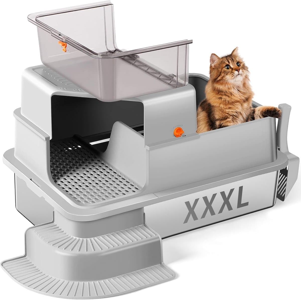Thijox - Roestvrijstalen Kattenbak met Hoge Zijwand, XXL Metalen Kattenbak met Gefilterde Gang, Trede, Schep, Niet Klevend en Geurloos, Eenvoudige Rei