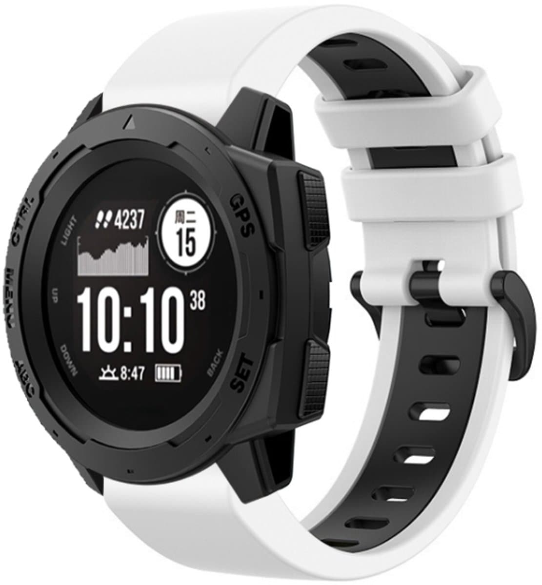 Voor Garmin Instinct 22 mm siliconen sport tweekleurige horlogeband (wit + zwart)