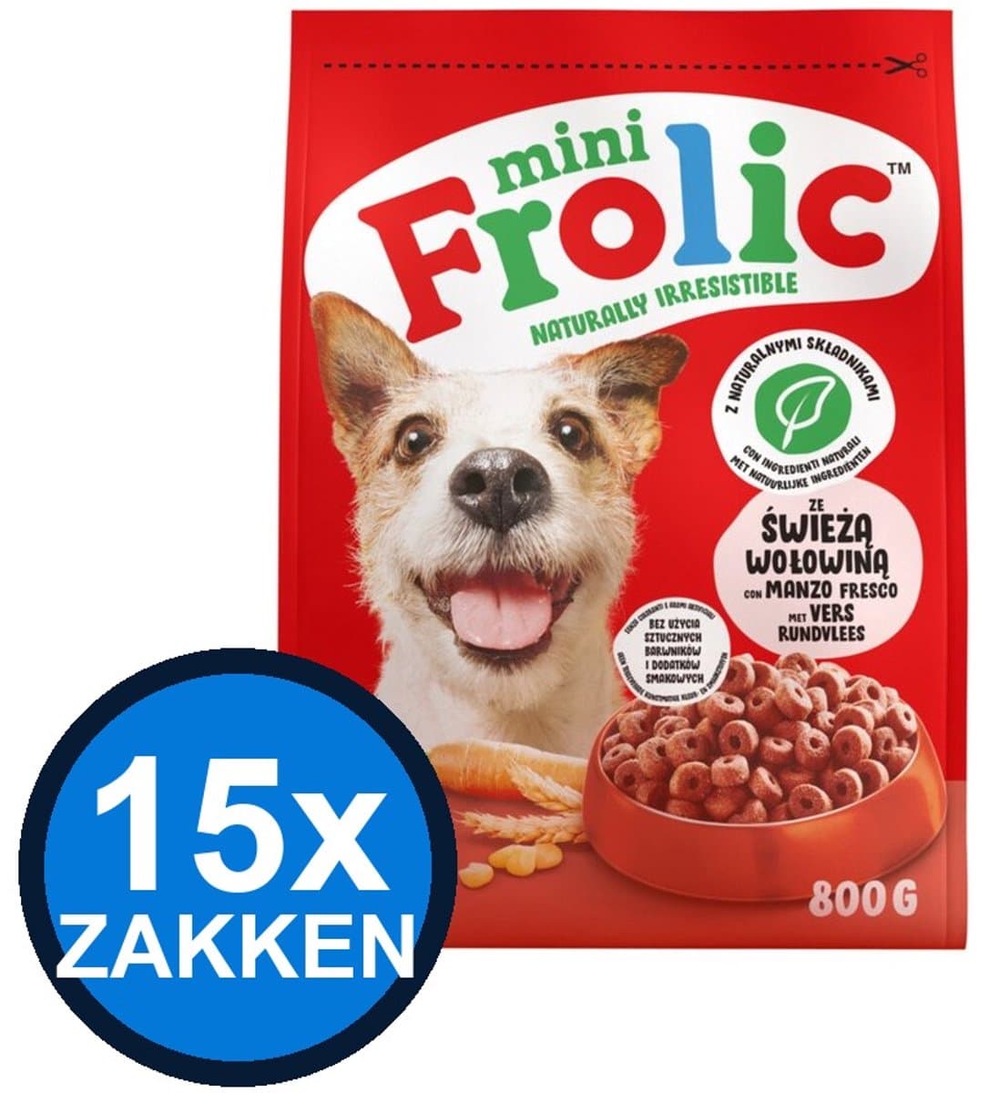 15x Frolic - Droog Mini Rund - Hondenvoer Droogvoer - 800 g