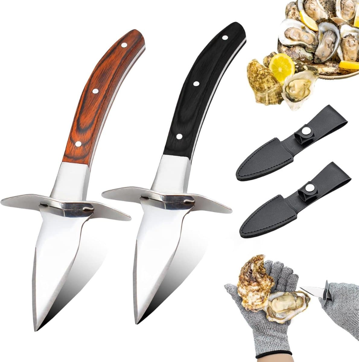 QIN® Mes - Oestermes - Oesterhandschoen - Bruin en Zwart - 17cm x 4cn x 3cm