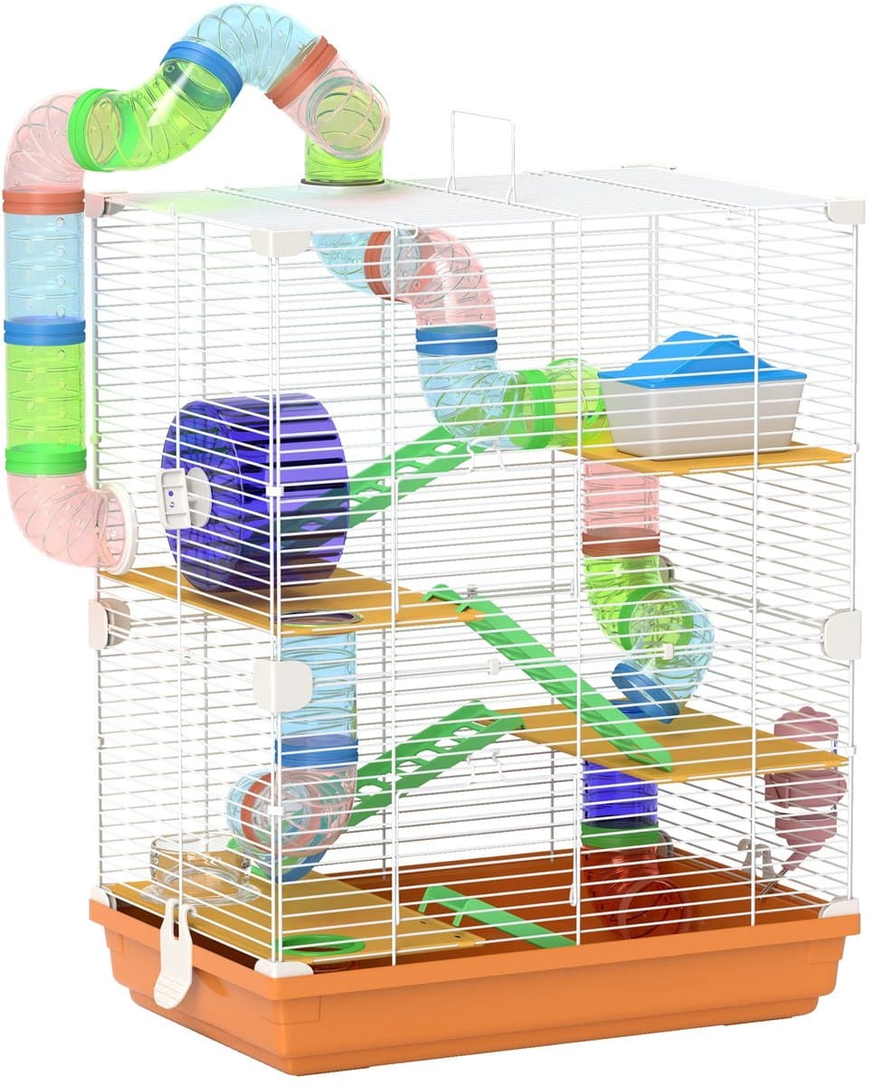 Bresht Hamsterkooi - Hamster - Hamster Huisje - 5 verdiepingen - Interactieve speelbuizen - Kleine knaagdieren - 46 x 30 x 58 cm