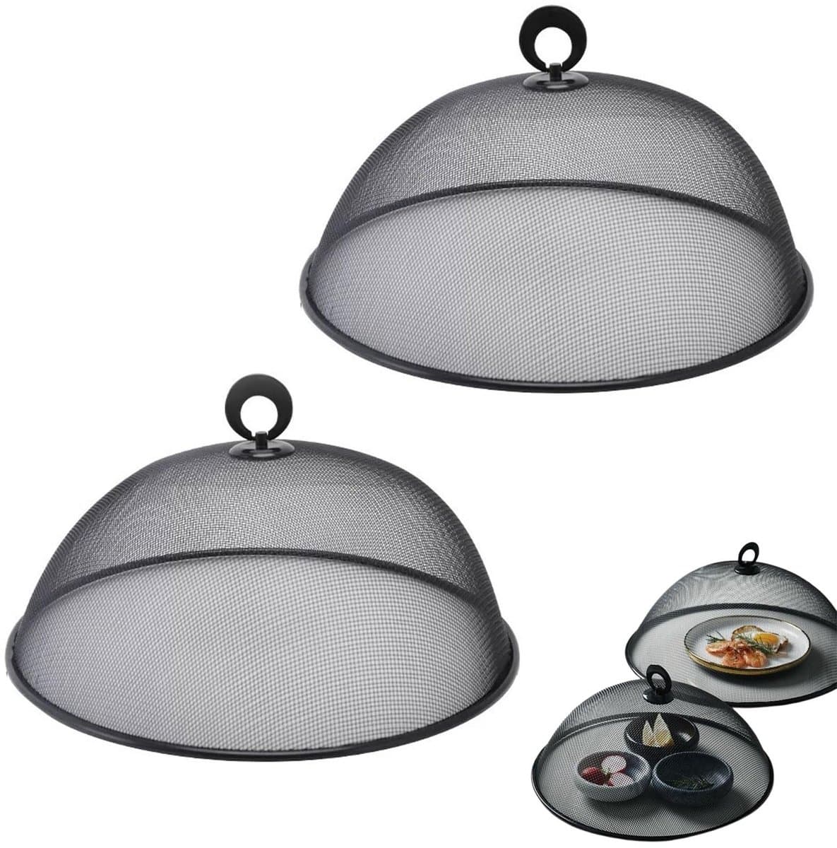 Dailygoods - Voedselafdekking, net, 2 stuks, ronde voedselafdekking, mesh afdekhoezen voor levensmiddelen, vliegenkap, voedselafdekking, voor feestjes, fruit, eten, bbq picknick (2 kleuren, 30 cm, B)
