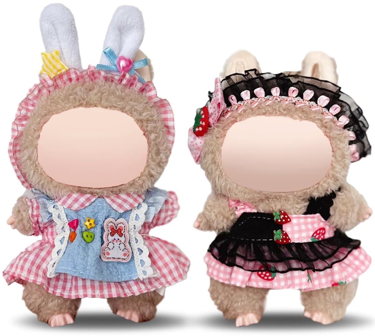 Dailygoods- Kleding voor 17 cm Pluche Pop - 2 Sets Kleding - Accessoires - Perfect Cadeau - Tevredenheidsgarantie - Geschikt voor Rabu-poppen - Poppenkleding