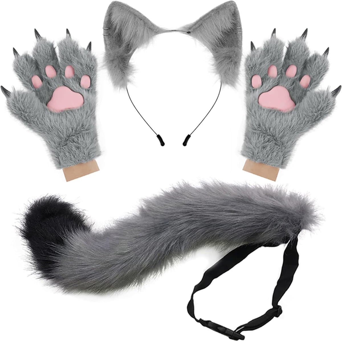 nepbont staart harige poten handschoenen kat oren hoofdband set Halloween kerstfeest aankleden kostuum cosplay kits