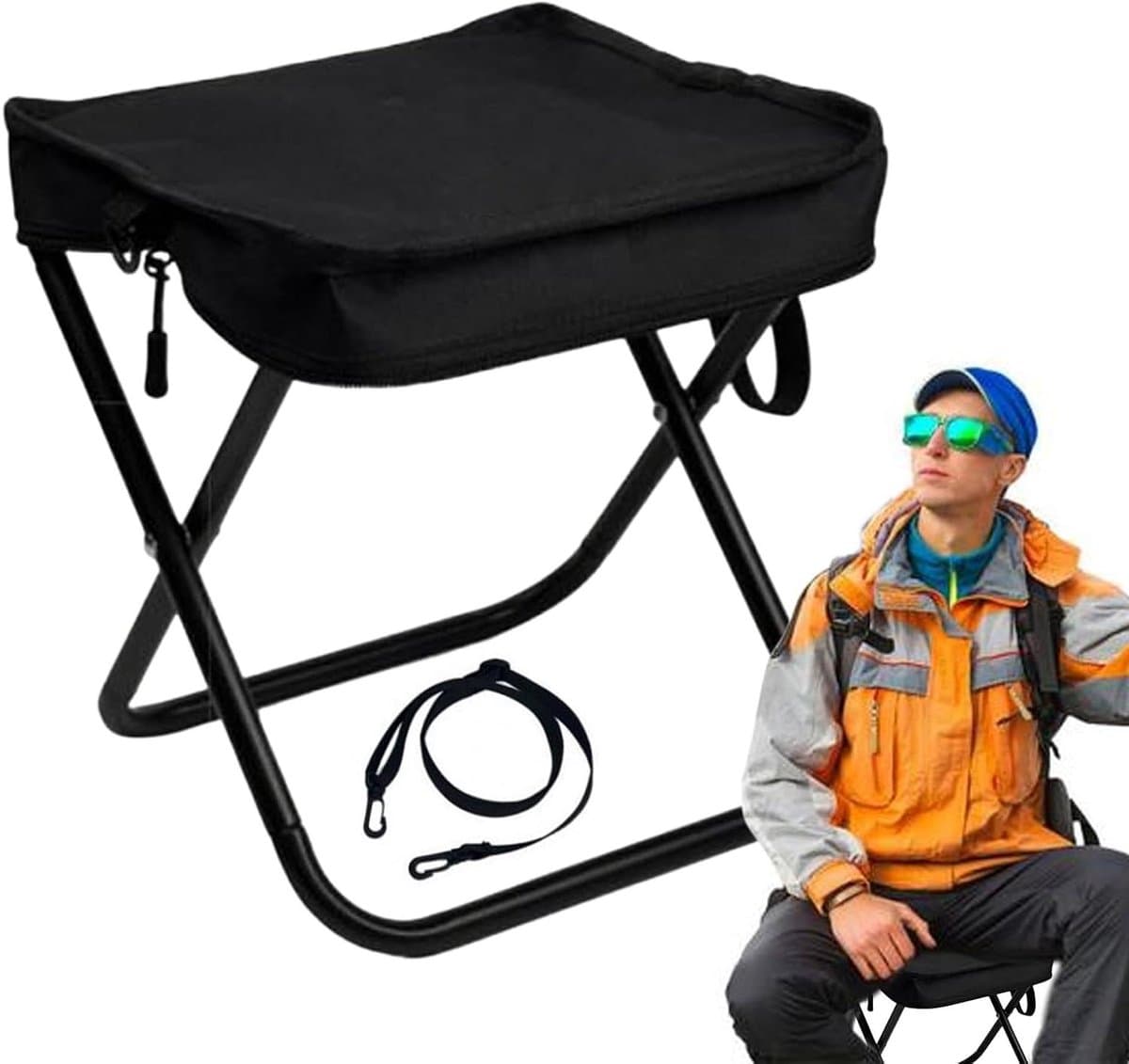 Campingstoel Opvouwbaar - Lichtgewicht Zitje - Buitenactiviteiten - Ademend Mesh - 26x24x26cm - Zwart