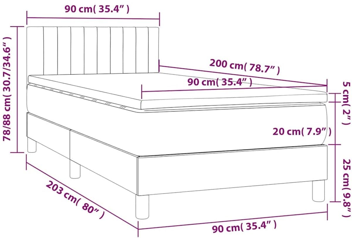 vidaXL - Boxspring - met - matras - en - LED - stof - taupe - 80x200 - cm