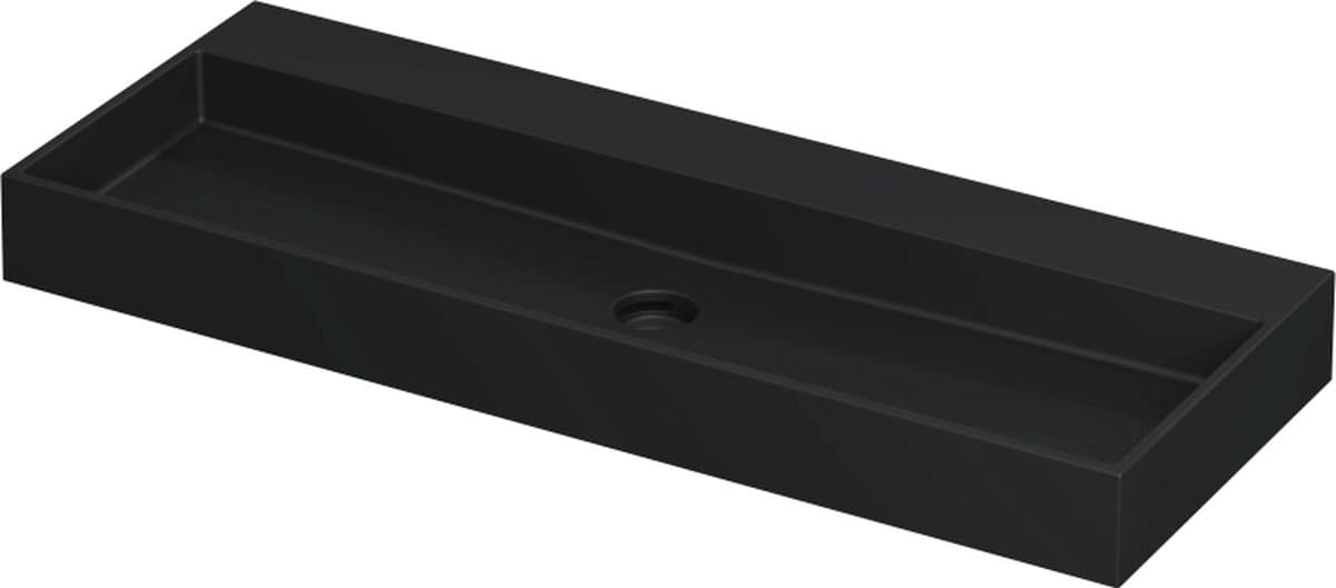INK® United wastafel porselein zonder kraangat inclusief porseleinen click plug en verborgen overloop systeem 120x45x11cm, mat zwart