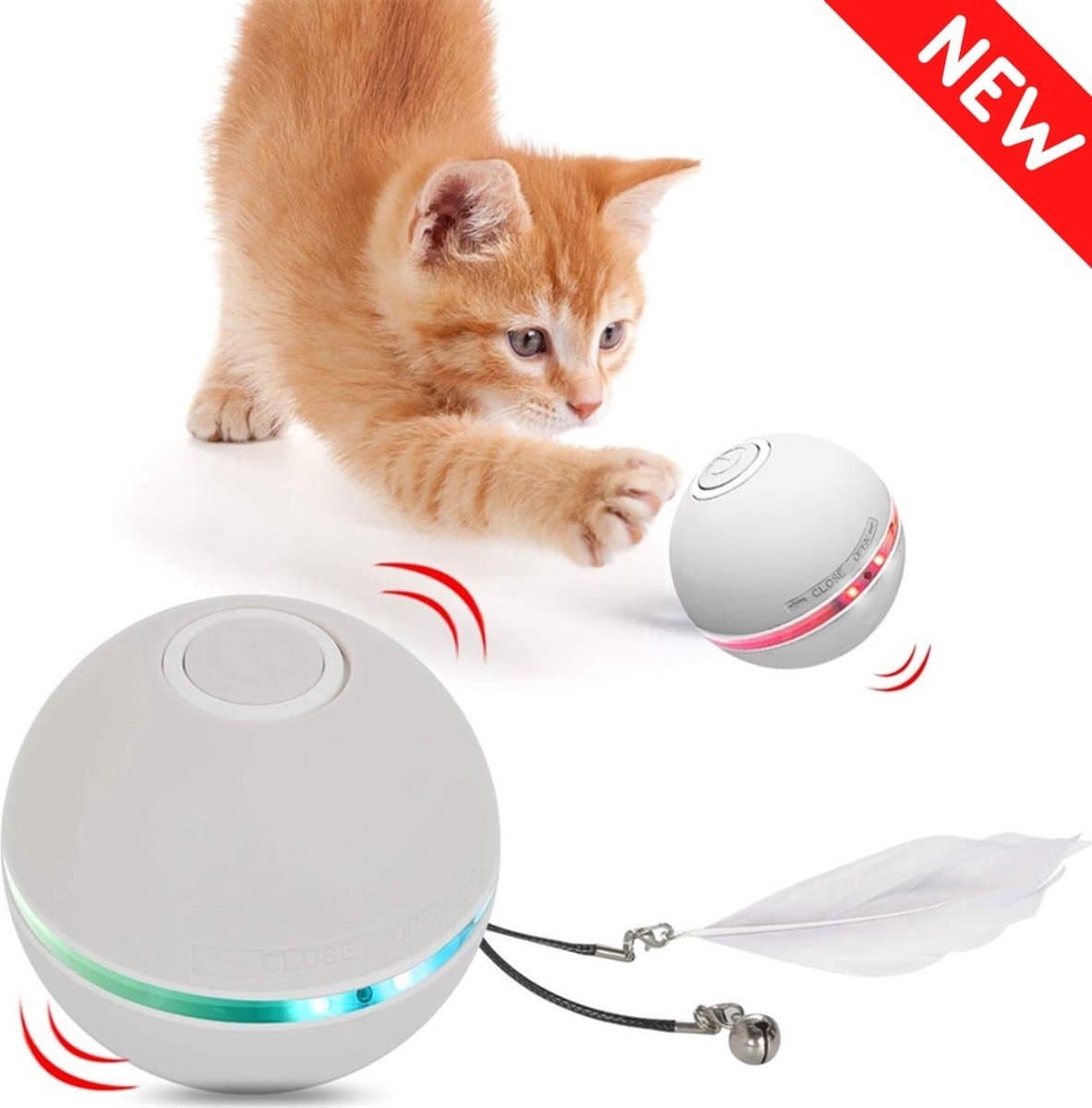 Jumada's Interactief Zelfrollend Kattenspeeltje - Incl. USB Kabel & Staartjes - Smart - Grijs