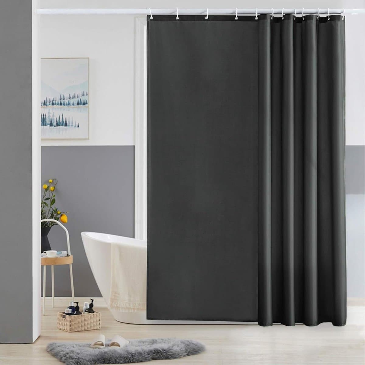 Ibenzoa® Donkergrijs Schimmelwerend Douchegordijn 180x200 cm met 12 Ringen voor Bad en Douche
