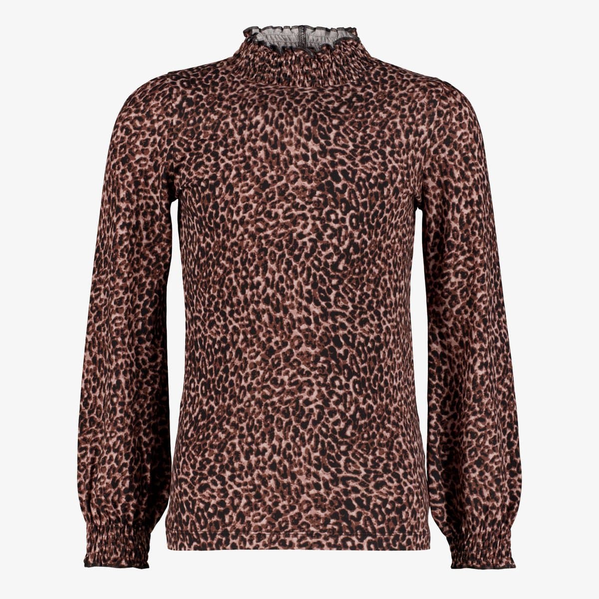TwoDay meisjes top met lange mouwen en panterprint bruin - Maat 134/140