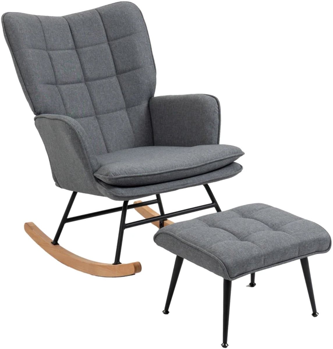 Schommelstoel met Voetenbank - Schommelstoelen Babykamer - Relaxstoel - Fauteuil - tot 130 kg - Voedingsstoel - Relaxstoel - Ligstoel - TV Stoel - Loungestoel - Leesstoel - Relaxfauteuil - Linnenlook - Grijs