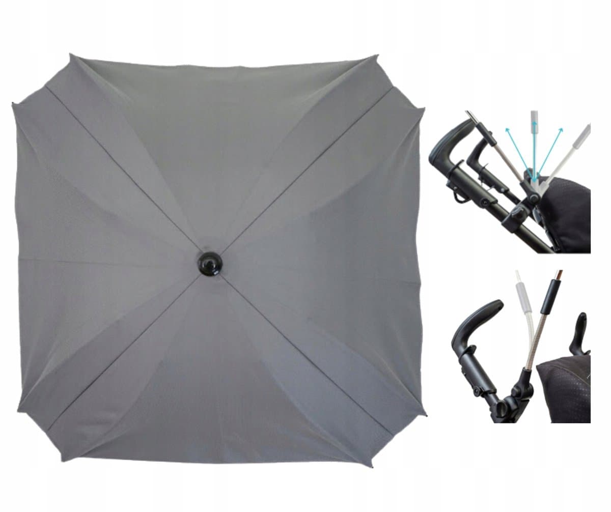Grijze Vierkante Kinderwagenparasol UV50+ 62cm