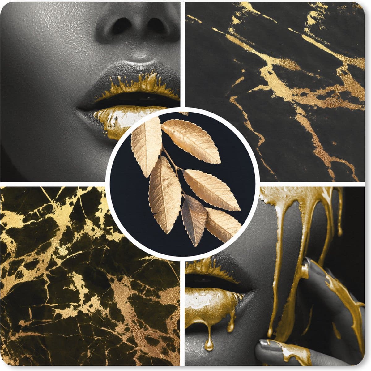 Muismat XXL 60x60 cm - Bureau onderlegger - Bureau mat Collage - Verf - Goud - Marmer print - Bureaumat - Gaming mousepad xl - Bureaulegger groot - Computer deskmat