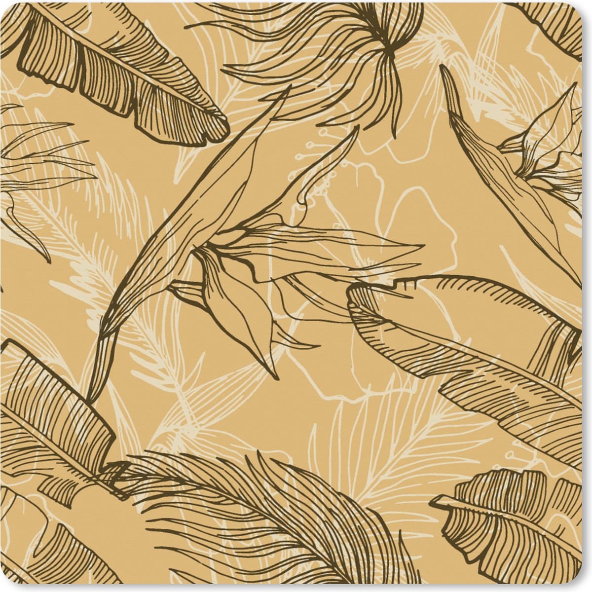 Muismat XXL 40x40 cm - Bureau onderlegger - Bureau mat Bladeren - Zomer - Tropisch - Hawaii - Bureaumat - Gaming mousepad xl - Bureaulegger groot - Computer deskmat
