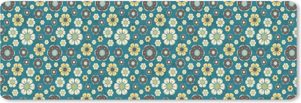 Muismat XXL 90x30 cm - Bureau onderlegger - Bureau mat Retro - Bloemen - Patronen - Blauw - Bureaumat - Gaming mousepad xl - Bureaulegger groot - Computer deskmat