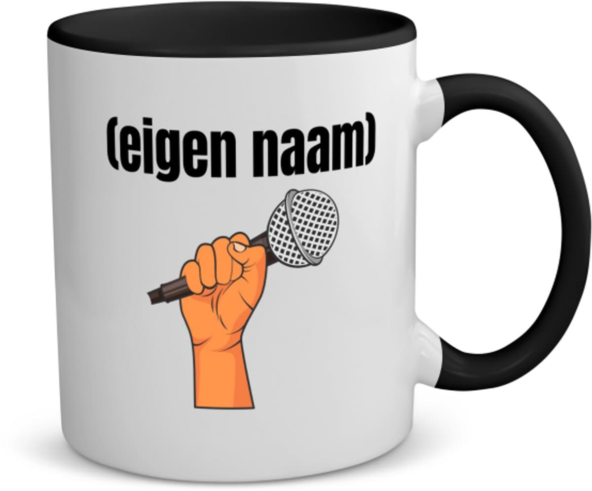 Akyol - microfoon met hand met eigen naam koffiemok - theemok - zwart - Microfoon - muziek liefhebbers - iemand die houdt van muziek - verjaardag - cadeau - kado - 350 ML inhoud