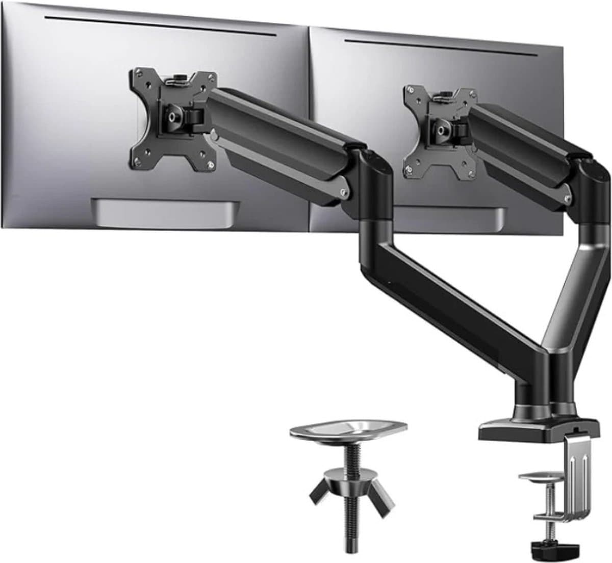 Mygroot - Dubbele Monitor Arm - Antreciet - Monitor Beugel met Gasveer - Monitorarm 2 schermen - Scherm beugel - Ergonomisch Ontwerp - Twee monitoren - Makkelijk Verstelbaar