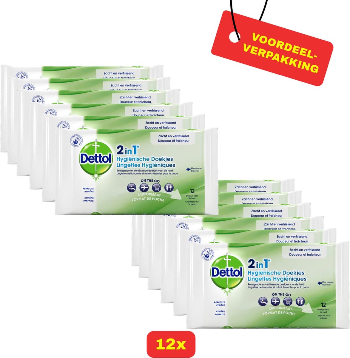 12X Dettol Hygiënische Doekjes 2in1 (12 x 12 stuks) - Voordeelverpakking