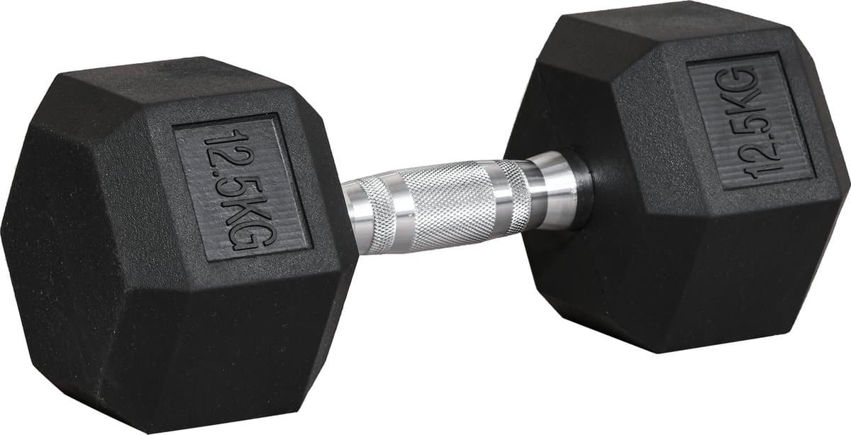 HOMCOM Rubber dumbbell fitness dumbbell metaal rubber zwart 12,5 KG A91-020V01