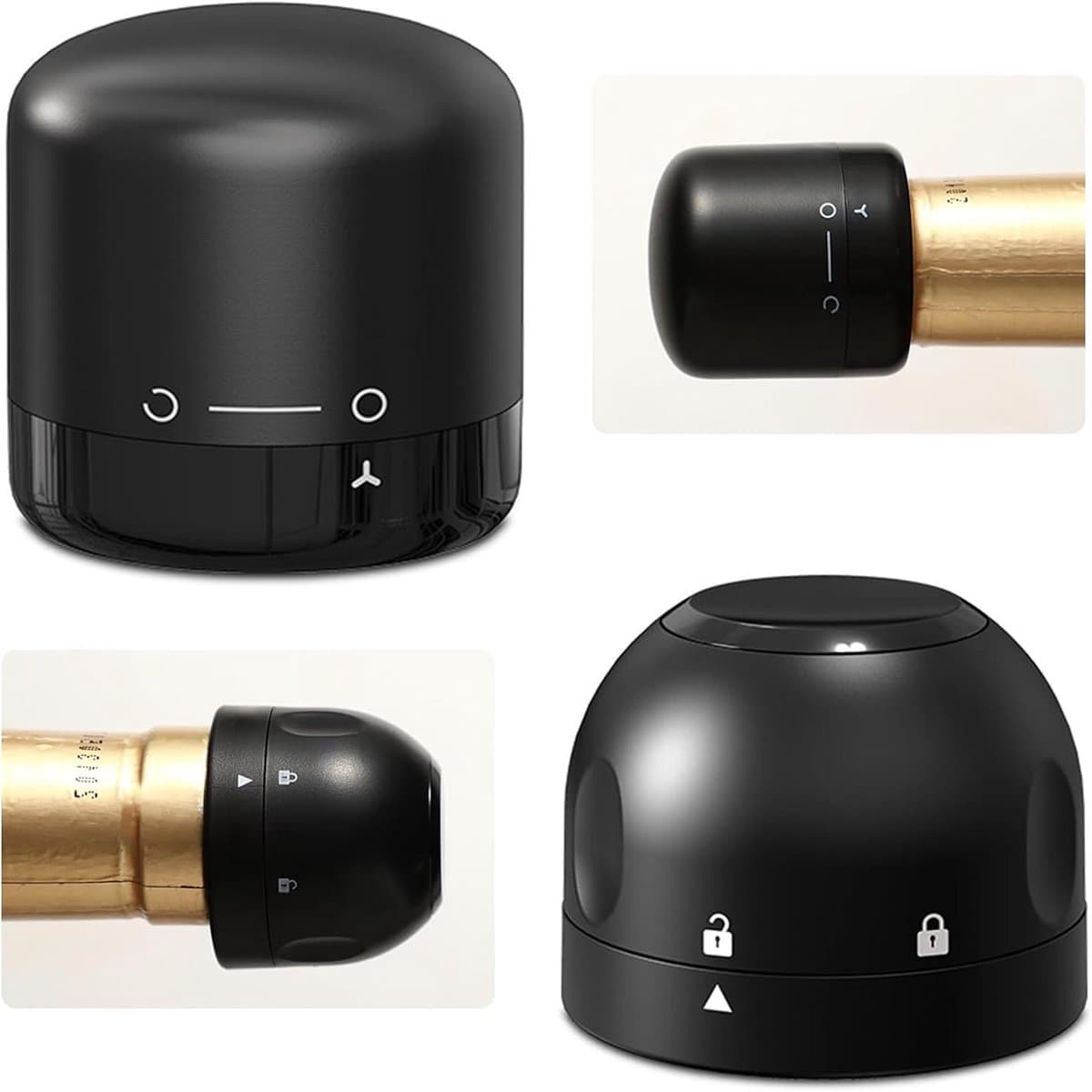 NAXSIR Wijnstopper & Champagnestopper Set - Universeel Formaat - 2 Stuks - Luxe Flessenstoppers - 100% Lekvrij & Vershoudfunctie - Mini Design - Zwart