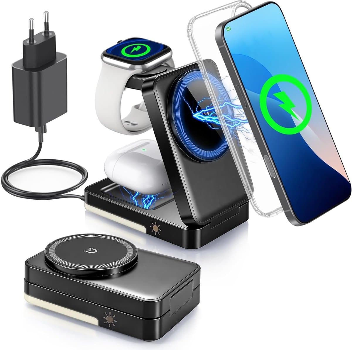 Draadloos 3-in-1 Oplaadstation voor Smartphones, Tablets en Smartwatches met Inductieve Technologie
