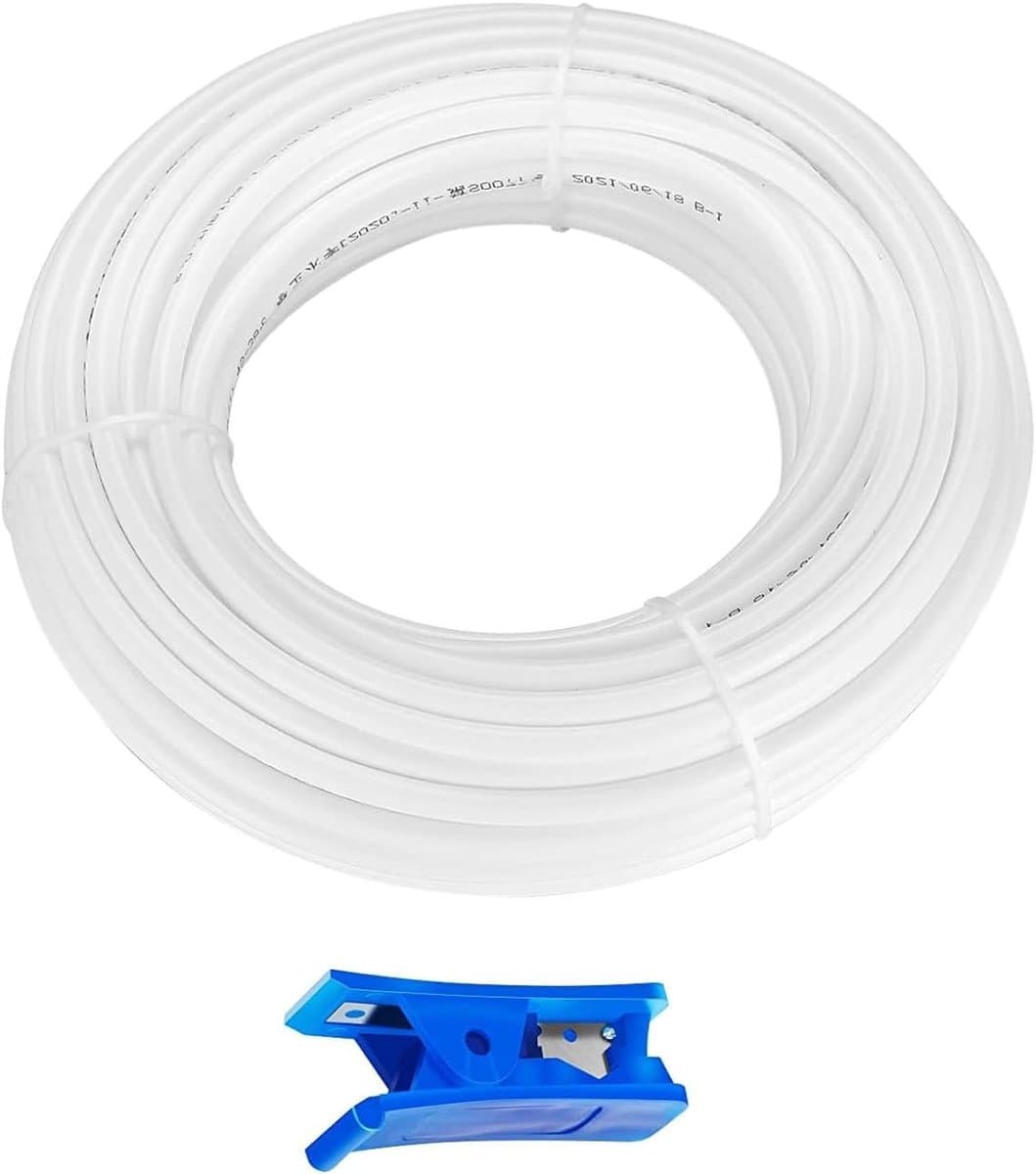 20m Witte Koelkast Slang voor Omgekeerde Osmose, Waterfilter en Aquarium Watertoevoer 1/4" (6.35mm) met Slangknipper