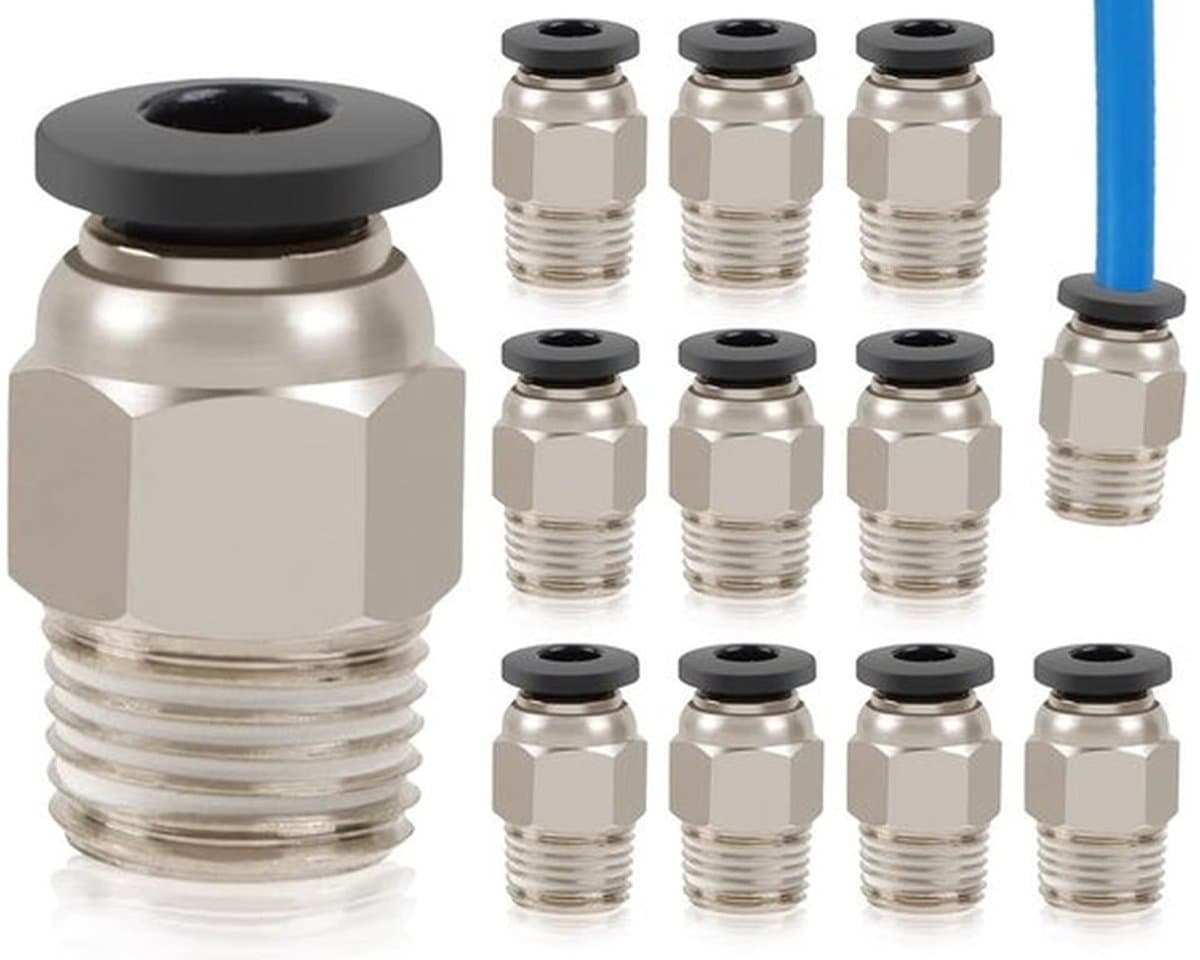 - PC4-M10 stekker - pneumatische connectoren - snelle aansluiting - zilver - 10 stuks - ideaal voor 3D-printers - duurzame kwaliteit
