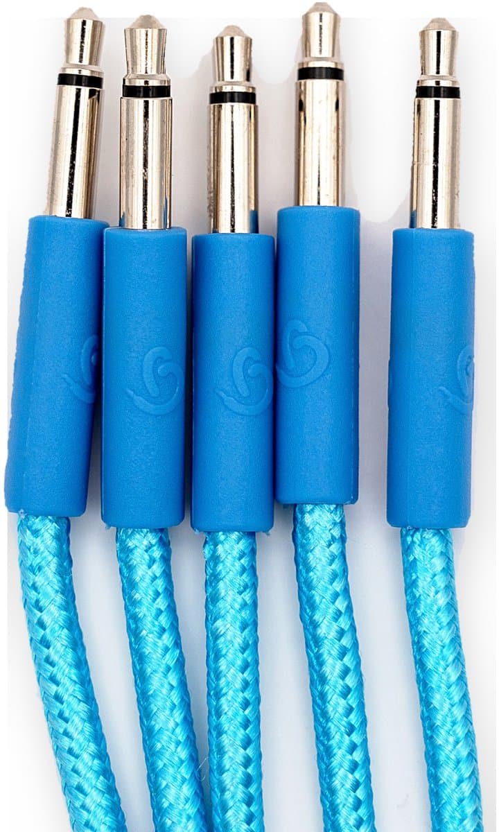 Bowl Modular Slim Gevlochten Patchkabels 15 cm – Extra Dunne Connectoren – Blauw – 15 Stuks – Eurorack / Modular Synthesizer – 3,5 mm Mono Jack