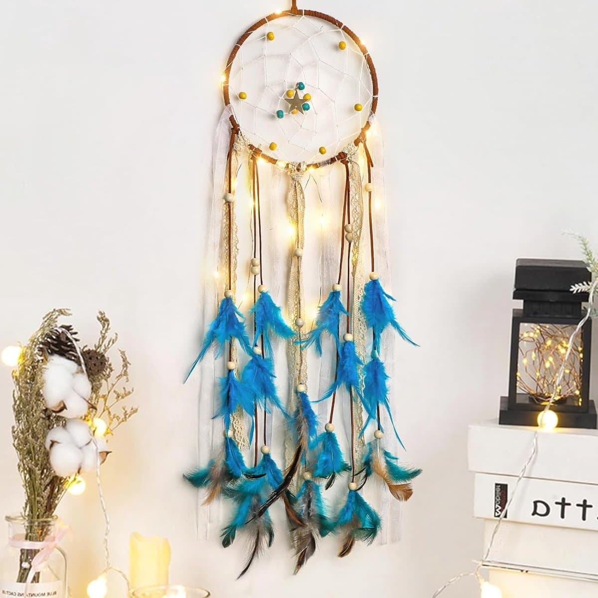 Handgemaakte Dromenvanger in Blauw - Bohemian Wanddecoratie voor Kinderkamer, Macramé Ornament en Cadeau voor Kinderen met Kerstmis
