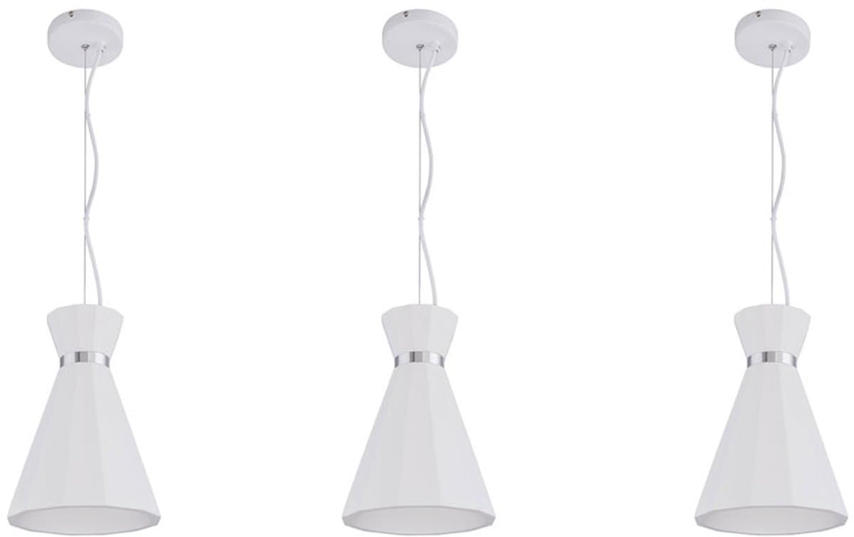 Hanglamp hanglamp woonkamer hanglamp gips wit kegel licht, metalen chromen ring, 1x E27 fitting, DxH 20x177,5 cm, set van 3