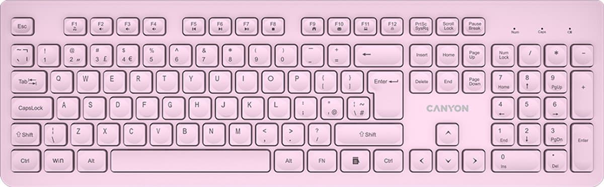 Canyon HKB-W01 Serie - Draadloos Toetsenbord - Full-size - Ultrastille Toetsen - Roze