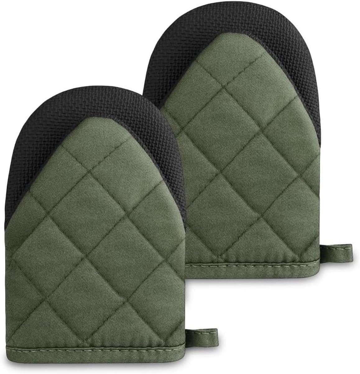 AUAUY 1 paar korte ovenwanten, groene hittebestendige neopreen katoenen ovenwant, met antislip oppervlak en ophanglus, mini-ovenwanten, keukenwanten, schattig voor koken, bakken en grillen
