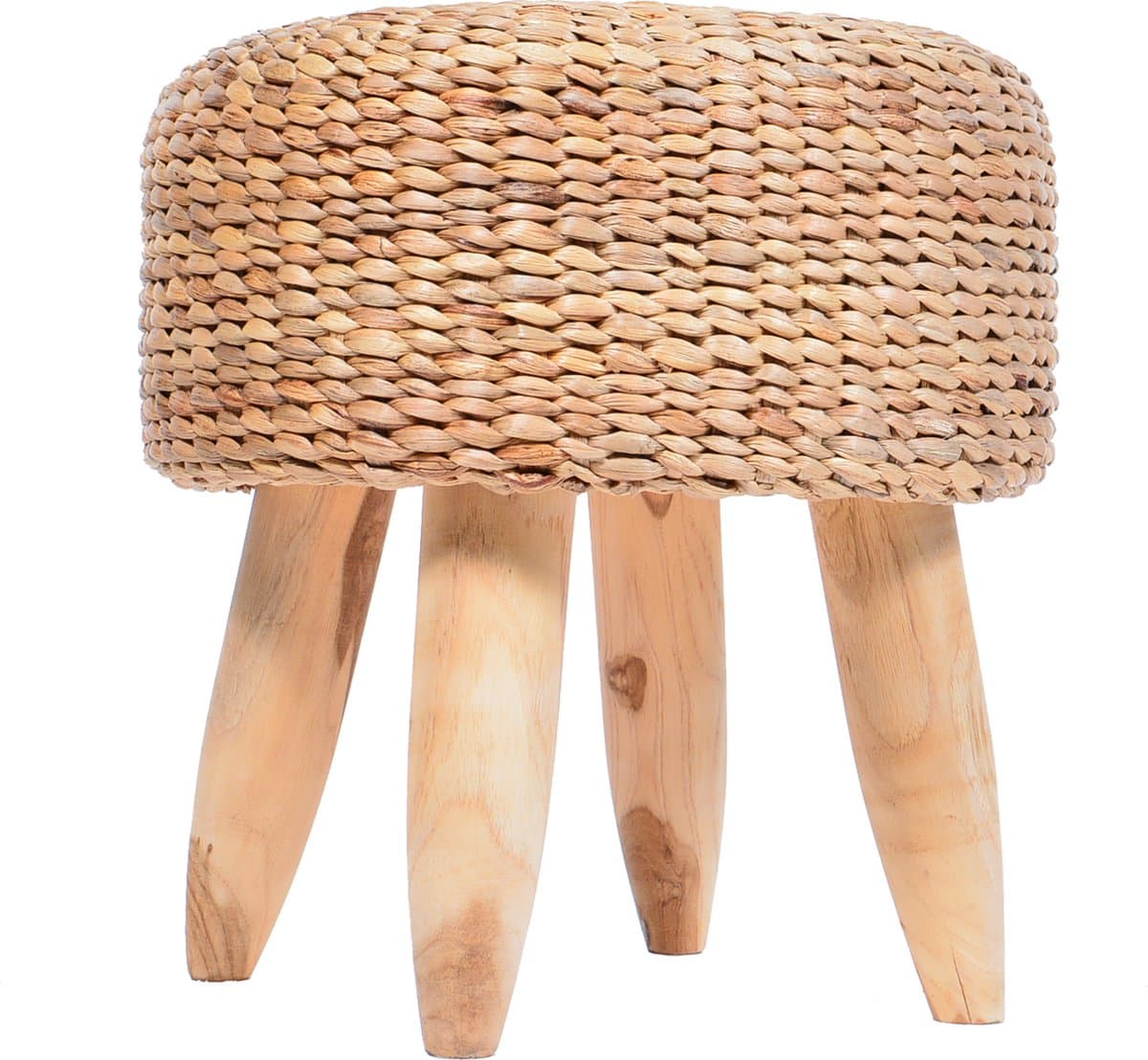 Kruk "Lotus" rond - waterhyacint en teak - ø 42 H 45 cm - 20% KORTING