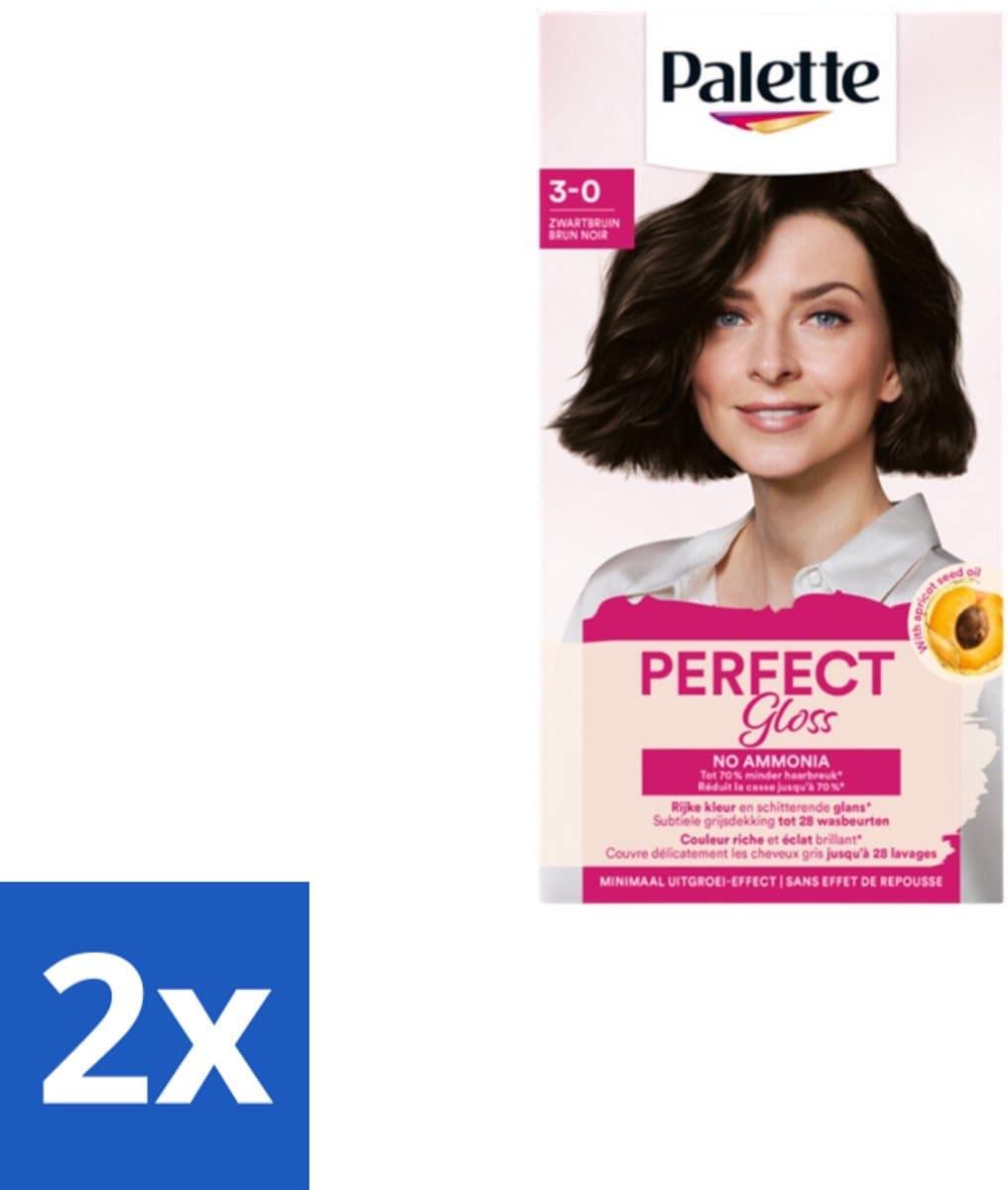 2 x Poly Palette – Haarverf – 3-0 Zwartbruin – 115 ml - Haarkleuring - Gloss - Zwart Bruin - Ammoniakvrij - Haarverf