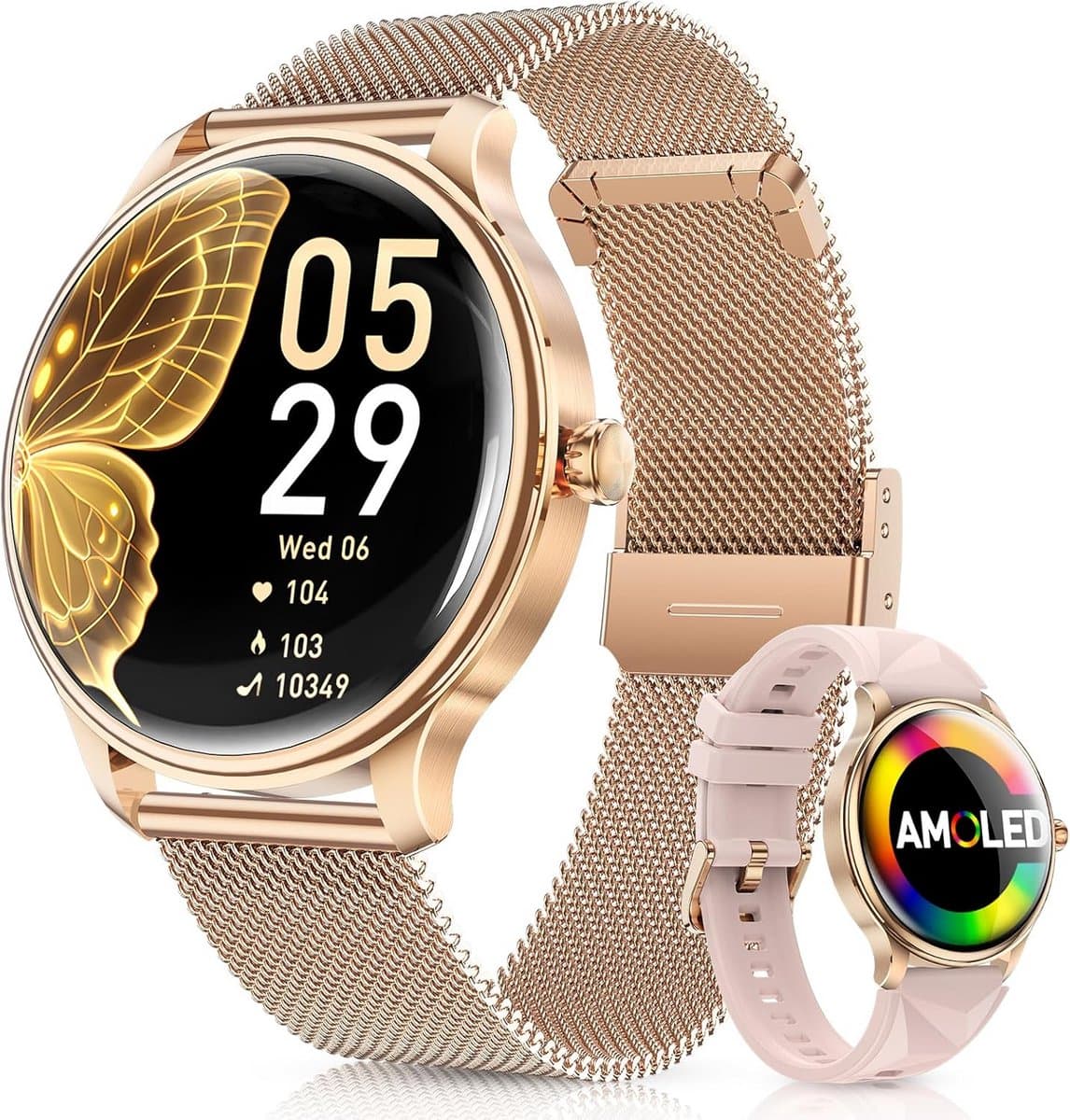 Smartwatch voor Dames met 2 Armbanden, 1.43 inch AMOLED, IP68 Waterdicht, Hartslag en Slaapmonitoring
