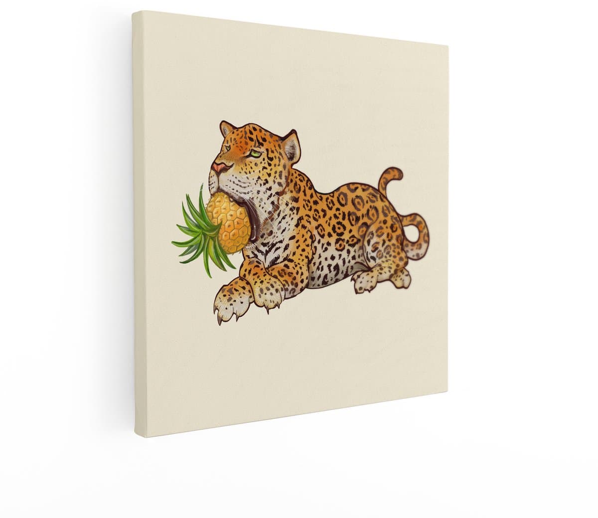 Artaza Canvas Schilderij Panter Met Ananas - 40x40 cm - Wanddecoratie Dieren - Muurdecoratie Kinderkamer - Schilderijen Op Canvas Jungle